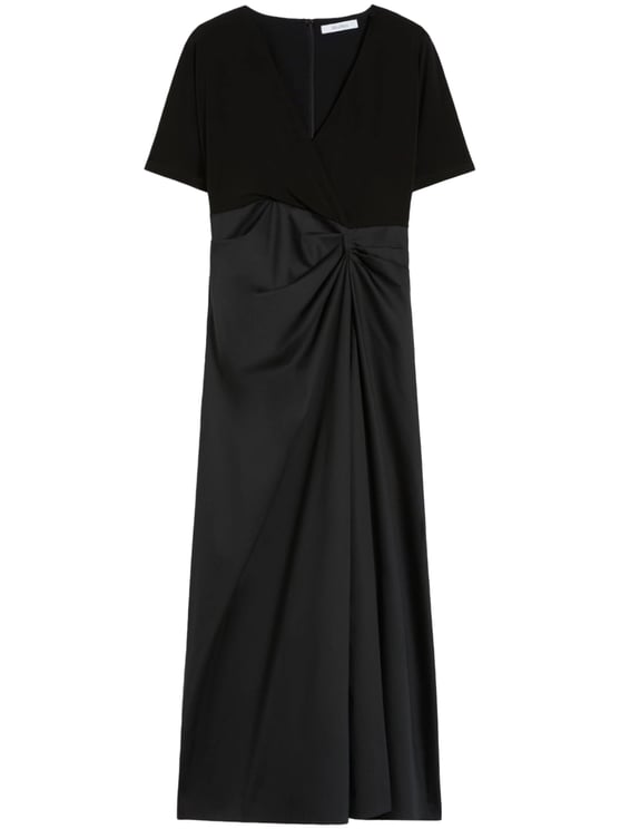 Max Mara Fitted Midi Dress with Draped Skirt and V-Neckline