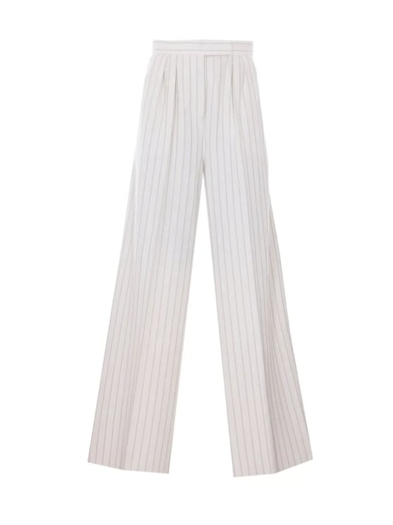 Max Mara White Striped Pleated Waistband Cotton Pants