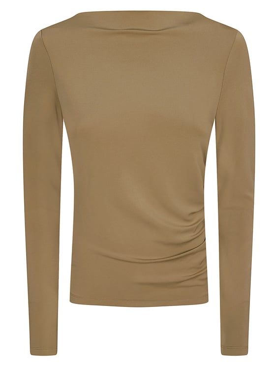Max Mara Fitted Long-Sleeved Top with Subtle Boat Neckline and Ruching Detail