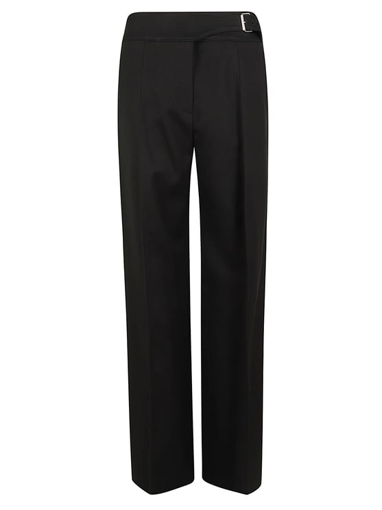 Max Mara Palazzo-Style Trousers with Asymmetrical Waistband and Sleek Buckle