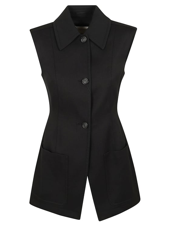 Max Mara Sleeveless Fitted Gabardine Blazer with Tailored Shirt Construction