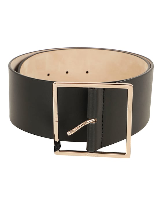 Max Mara Wide Smooth Calfskin Belt with Polished Square Buckle