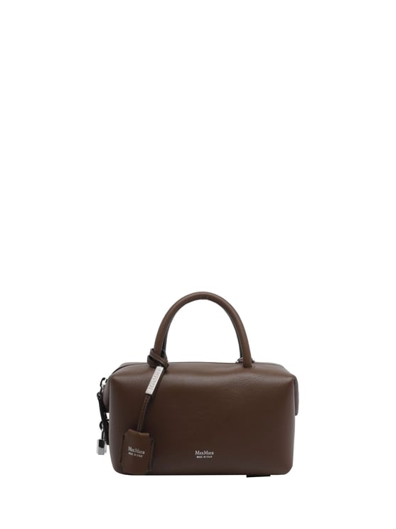 Max Mara Brown Logo Print Leather Tote Bag