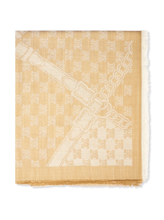 Max Mara Checkered Stola-Foulard in Light Camel with Delicate Fringing