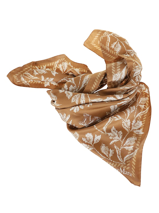 Max Mara Silk Twill Square Scarf With Botanical Motif And Monogram