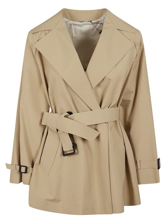 Max Mara Water-Repellent Short Trench Coat with Peak Lapels