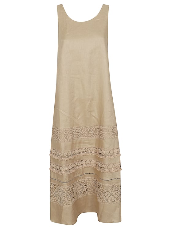 Max Mara Sleeveless A-line Dress with Lace Detailing and Bow Accent