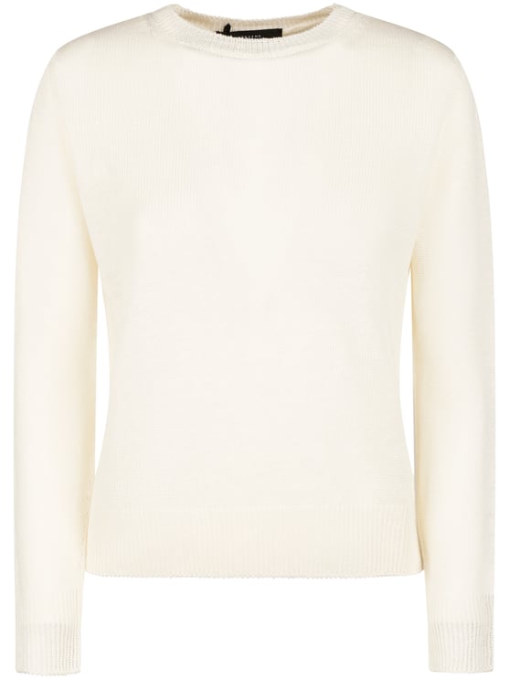 Max Mara Cropped White Long-Sleeved Top with Ribbed Detailing
