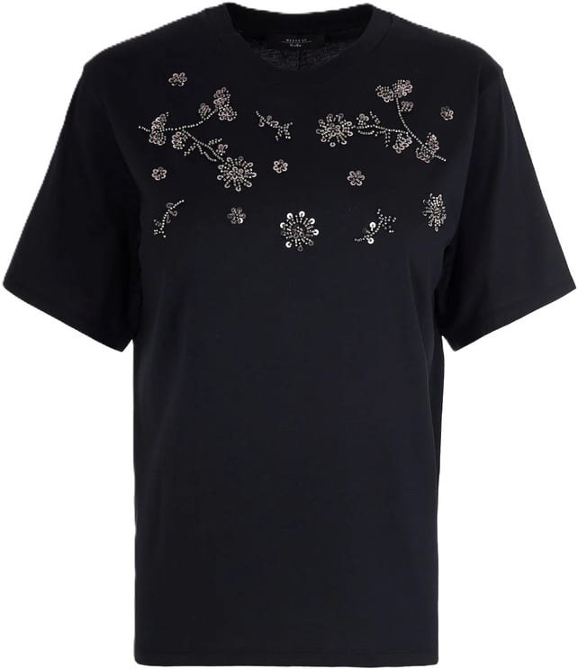 Max Mara T-Shirts And Polos Nero Ricamo Fiori