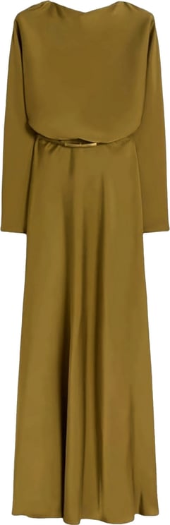 Max Mara Green Satin Belted Maxi Dress