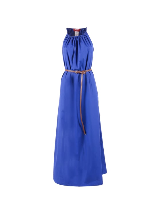 Max Mara Blue Waist Belt Cotton Maxi Dress