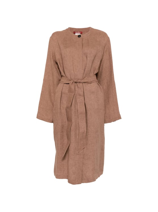 Max Mara Beige Matching Belt Linen Dress