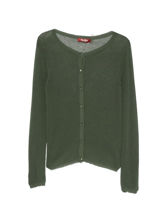 Max Mara Green Ribbed Cuffs Cotton Cardigan