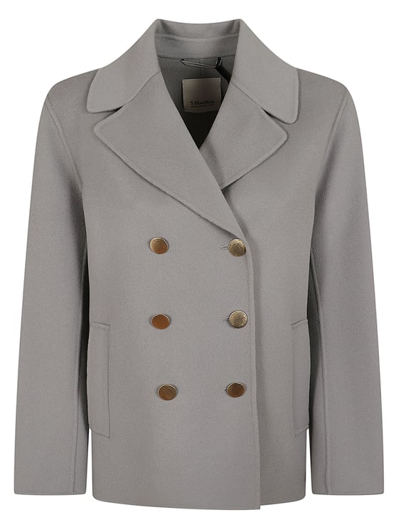 Max Mara Double-Breasted Short Peacoat with Gold Metal Buttons