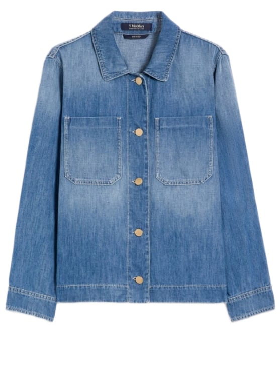 Max Mara Cropped Denim Jacket with Classic Collar and Buttoned Cuffs