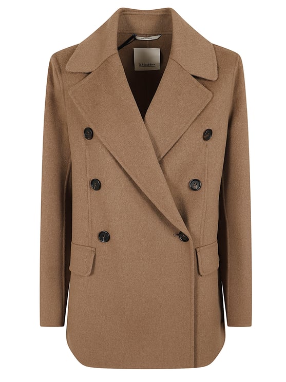 Max Mara Double-Breasted Short Pea Coat with Wide Lapel