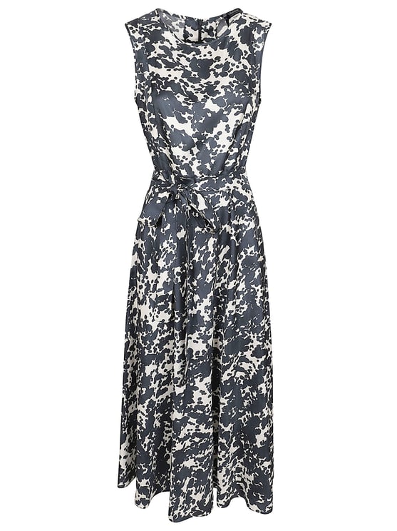 Max Mara Flowing Black and White Abstract Silk Midi Dress