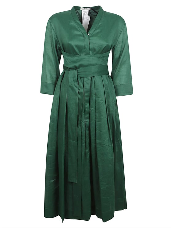 Max Mara A-line Midi Dress with Bow Detail and V-Neckline