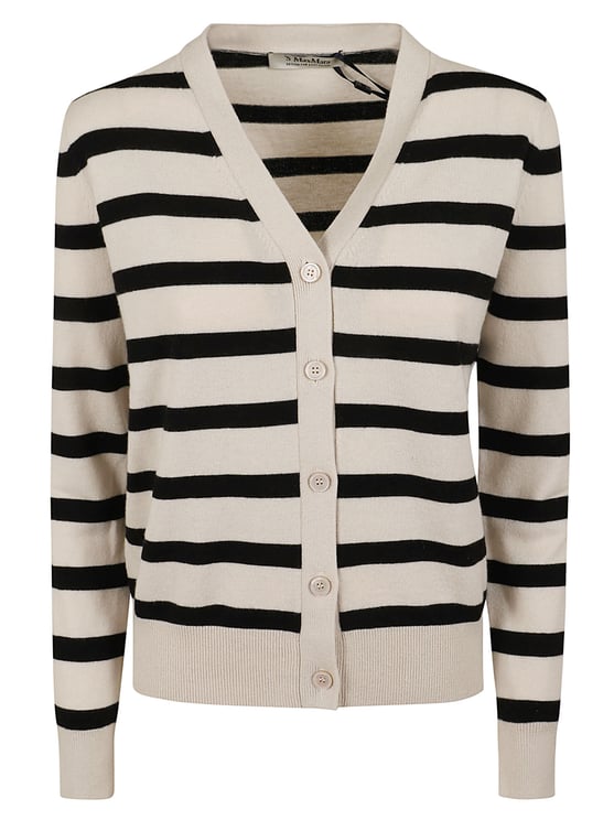 Max Mara Black White Ribbed Wool Cardigan