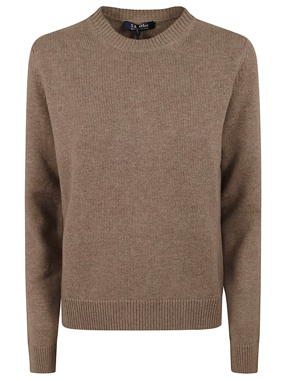 Max Mara Crewneck Sweater with Oval Elbow Patches and Fine-Knit Texture