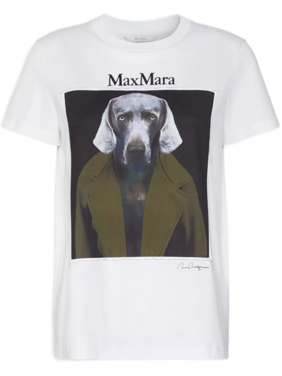 Max Mara Graphic Print White T-Shirt with Relaxed Fit