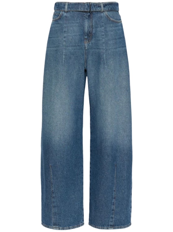 Max Mara Wide-Leg Denim Pants with High Waist and Fabric Belt