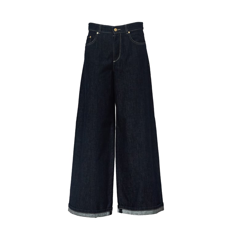 Max Mara Wide Leg Indigo Denim Jeans with Kapok Blend
