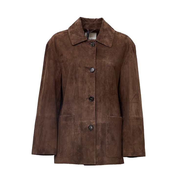 Max Mara Lambskin Suede Jacket with Horn Button Closure and Silk Lining