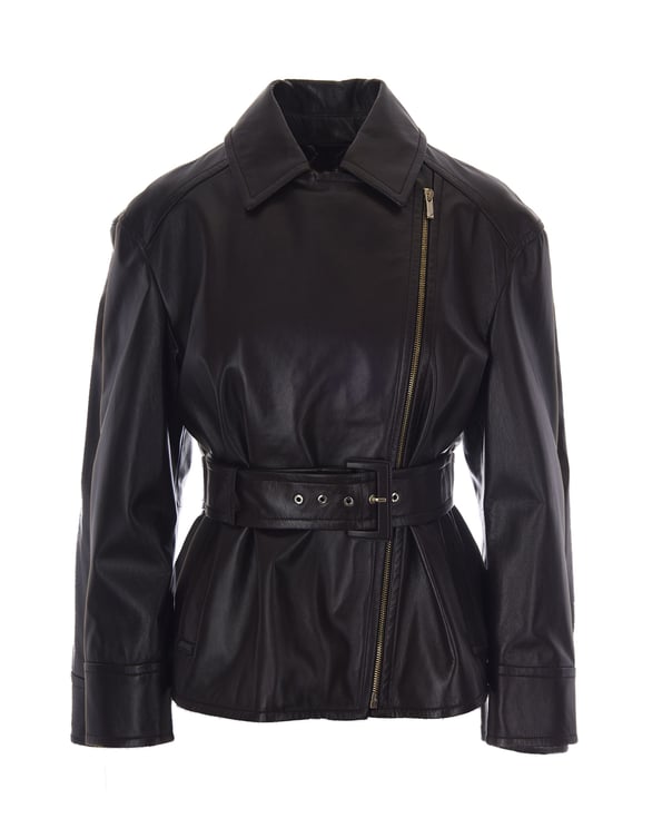 Max Mara Biker Jacket With High Belt And Asymmetrical Zip Closure