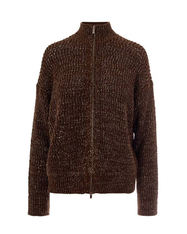 Max Mara Textured Zip-Up Cardigan with Micro Sequins