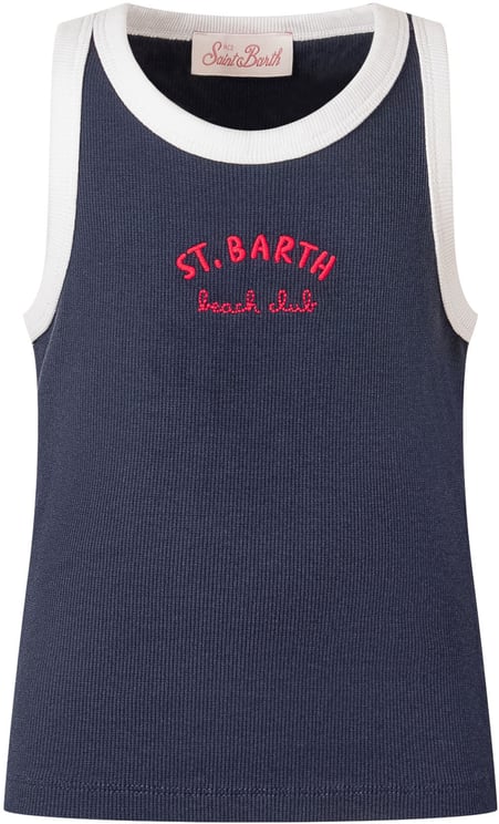 MC2 Saint Barth Top Senza Maniche in Maglia a Coste con Ricamo