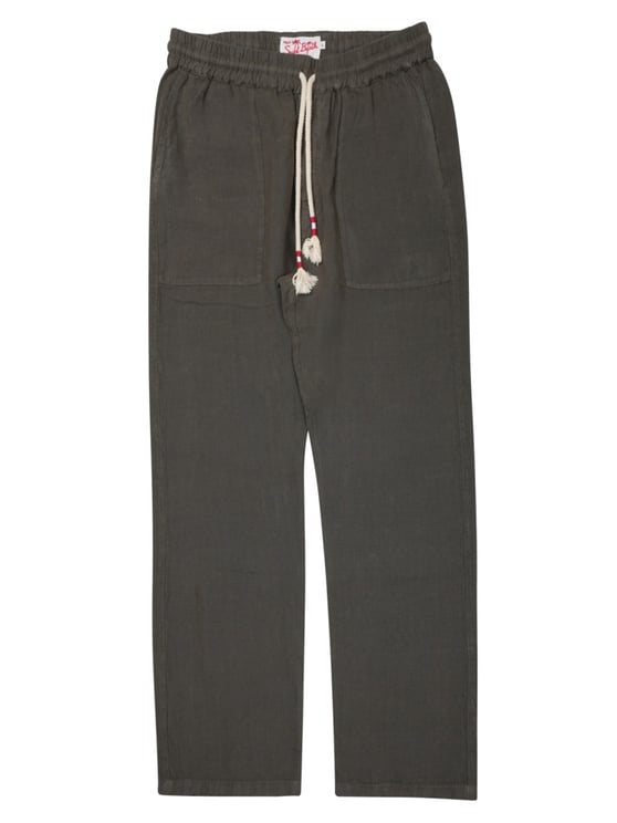 MC2 Saint Barth Relaxed Fit Green Linen Trousers With Adjustable Drawstring Waist