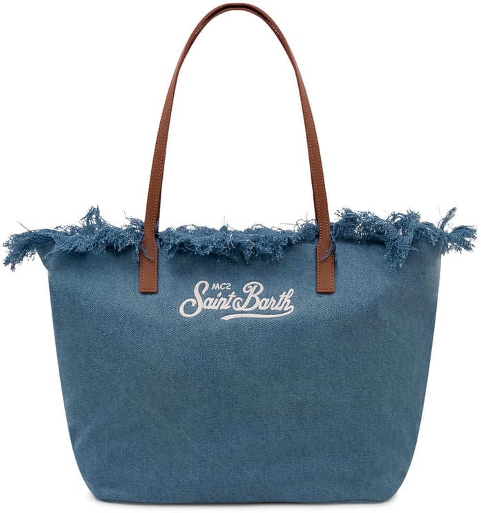 MC2 Saint Barth Borsa Tote City in Denim con Bordi Sfrangiati