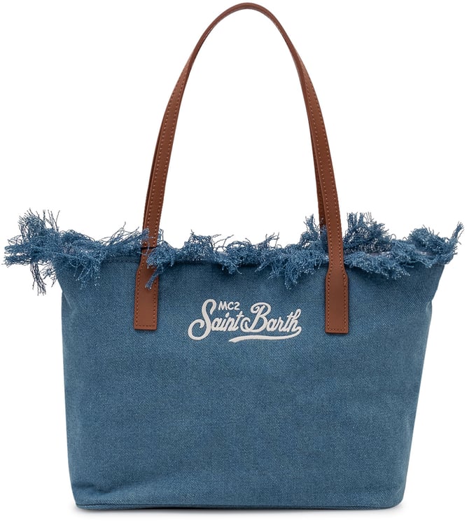 MC2 Saint Barth Borsa Tote City in Denim con Manici e Bordo Sfilacciato