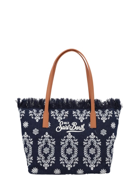 MC2 Saint Barth Navy City Medium Fringed Tote Bag