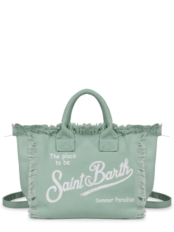 MC2 Saint Barth Rectangular Green Cotton Handbag with Fringed Edges and Versatile Strap