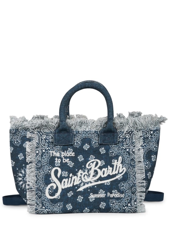 MC2 Saint Barth Medium Cotton Tote Bag with Bandana Print and Frayed Edges