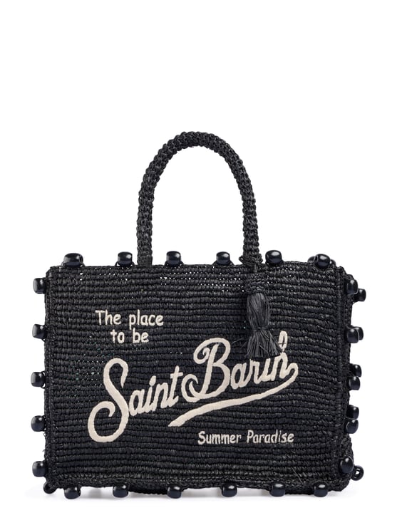 MC2 Saint Barth Rectangular Raffia Handbag with Beaded Edges
