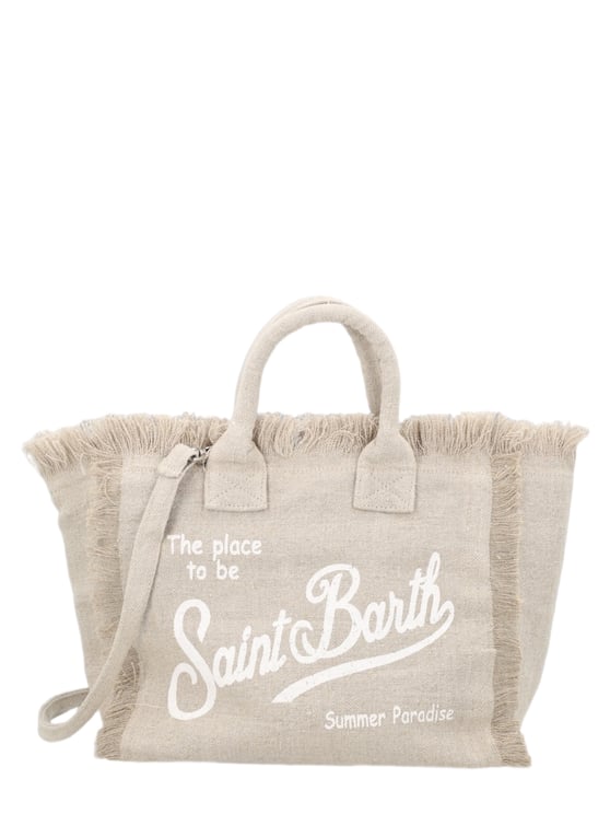 MC2 Saint Barth Natural Beige Fringed Linen Tote Bag