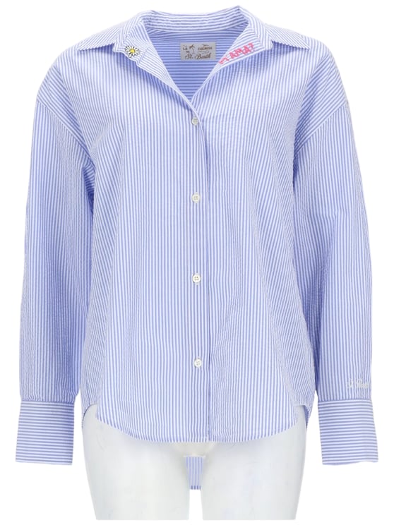 MC2 Saint Barth Blue Striped Cotton Embroidered Shirt