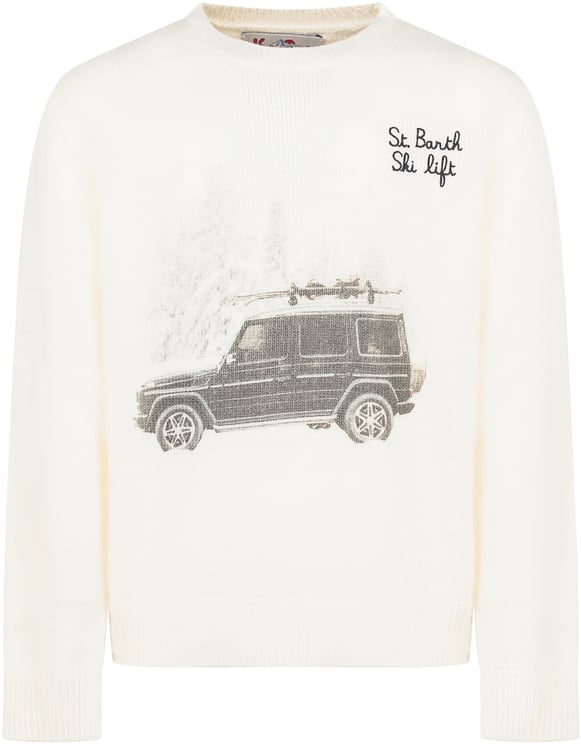 MC2 Saint Barth MC2 Saint Barth Maglione Bianco con Grafica Auto