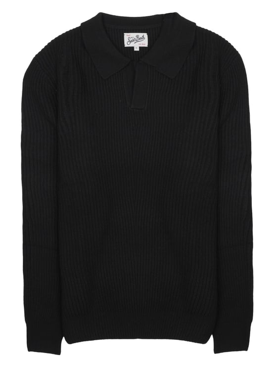 MC2 Saint Barth Grey Ribbed Knit Wool Polo Shirt