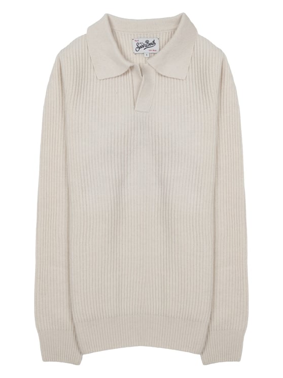 MC2 Saint Barth Black Ribbed Knit Wool Polo Shirt