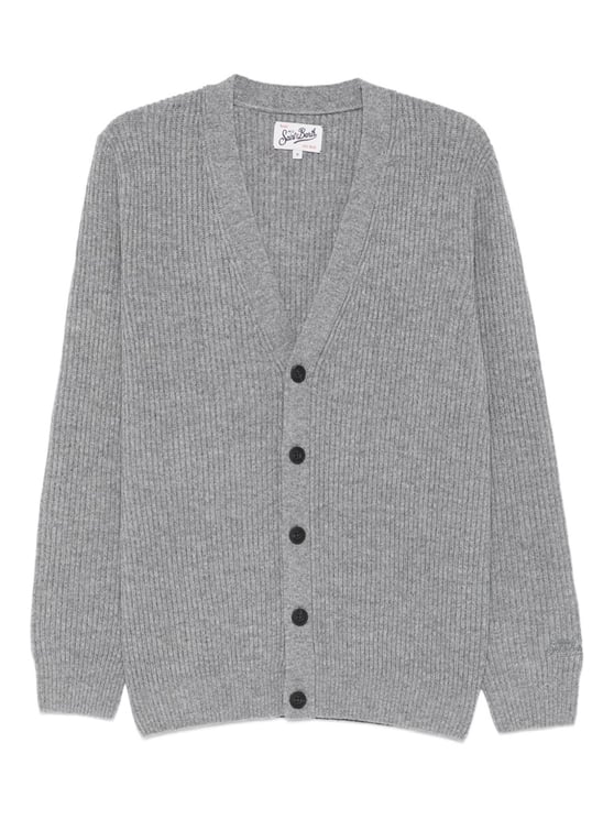 MC2 Saint Barth Grey Ribbed Knit Wool Cardigan