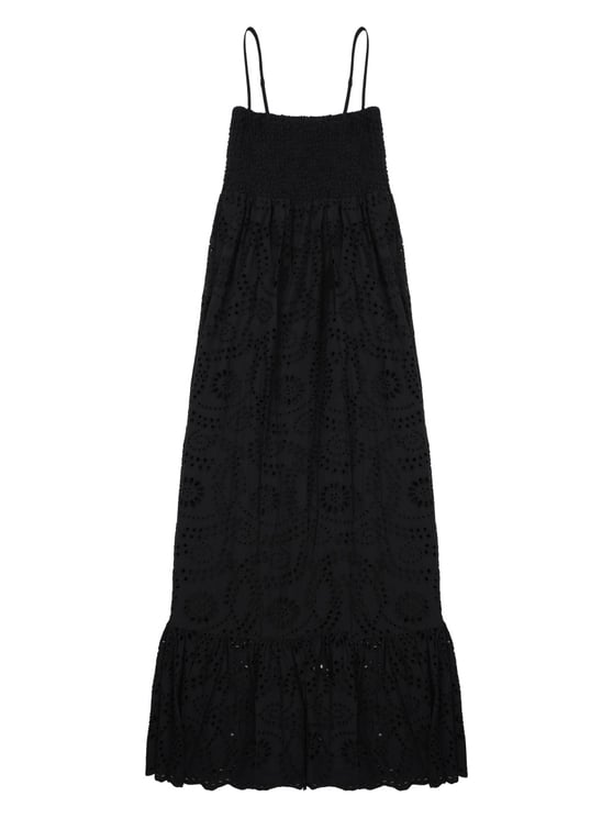 MC2 Saint Barth Sleeveless Black Midi Dress With Intricate Eyelet Design