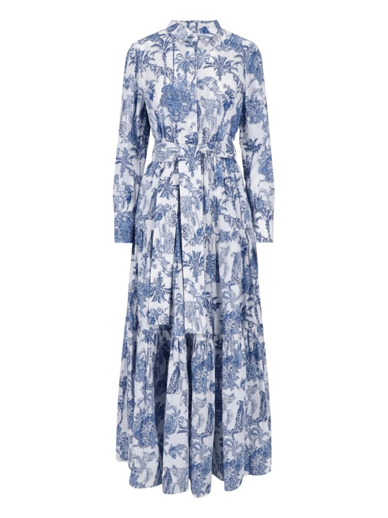 MC2 Saint Barth Midi Dress with Tiered Skirt and Botanical Print