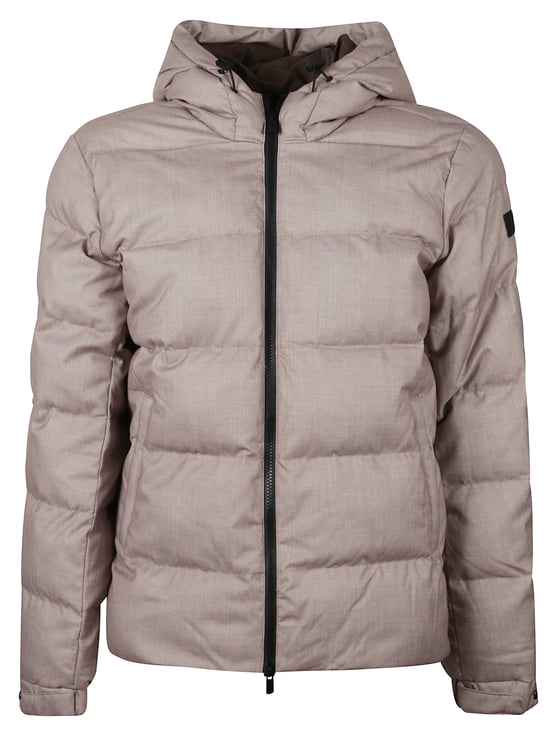 MC2 Saint Barth Padded Beige Hooded Jacket With Logo Detail And Zip Fastening