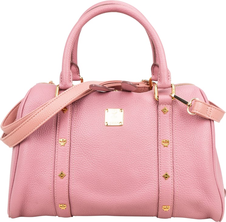 MCM MCM Pebbled Leather Essential Studded Boston Handbag