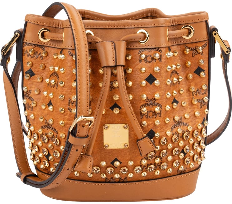 MCM MCM Monogram Visetos Studded Small Drawstring Bucket Crossbody Bag