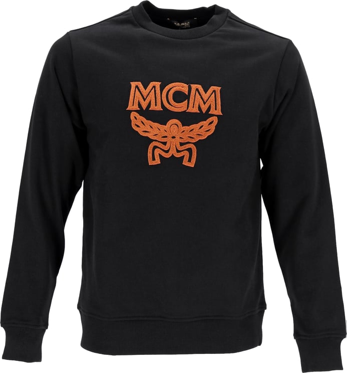MCM Monogram Embroidered Black Sweatshirt With Crew Neck And Banded Details